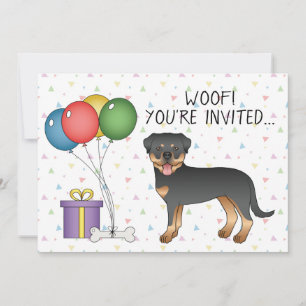 Black And Tan Rottweiler Cartoon Dog - Birthday Invitation