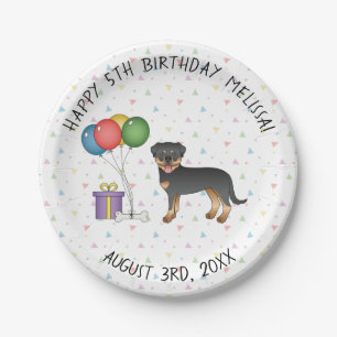 Black And Tan Rottweiler Cartoon Dog - Birthday Paper Plate
