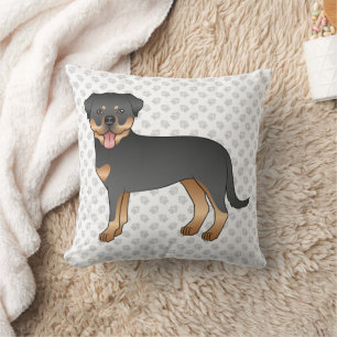 Black And Tan Rottweiler Cute Cartoon Dog And Paws Cushion