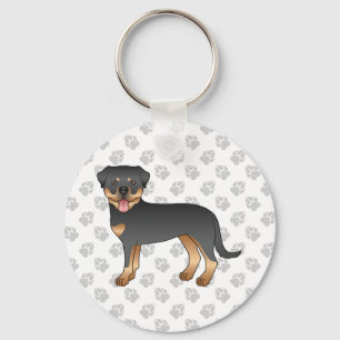 Black And Tan Rottweiler Cute Cartoon Dog And Paws Key Ring