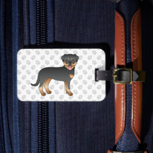 Black And Tan Rottweiler Cute Cartoon Dog And Paws Luggage Tag
