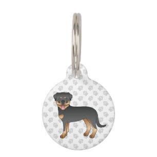 Black And Tan Rottweiler Cute Cartoon Dog And Paws Pet Tag