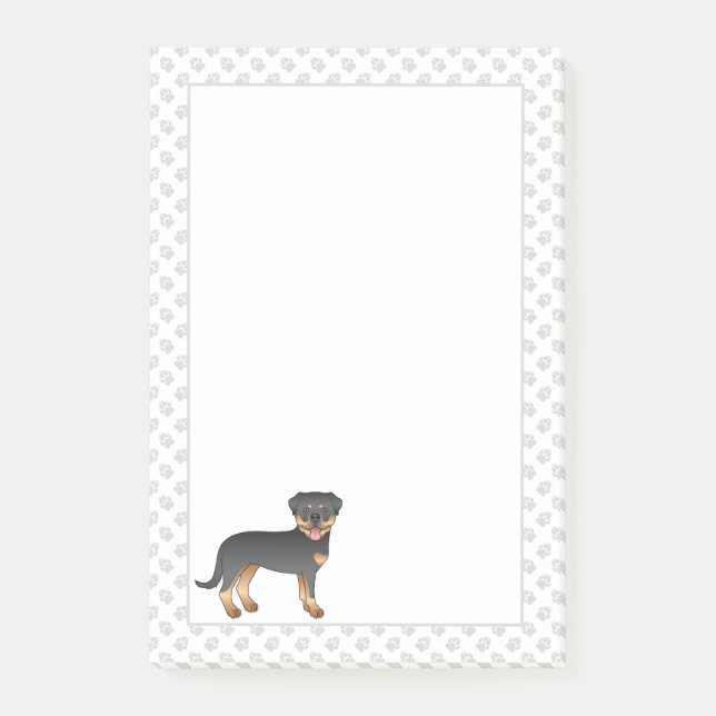 Black And Tan Rottweiler Cute Cartoon Dog And Paws Post-it Notes (Front)