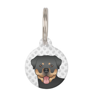 Black And Tan Rottweiler Cute Cartoon Dog Head Pet Tag