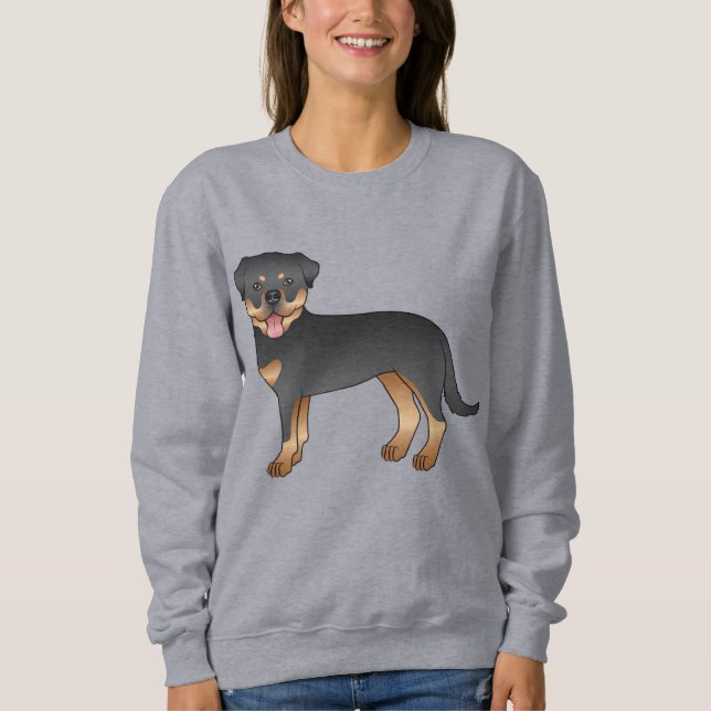 Black And Tan Rottweiler Cute Cartoon Dog Sweatshirt (Front)