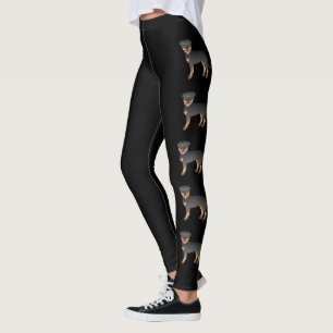 Black And Tan Rottweiler Cute Cartoon Dogs Leggings
