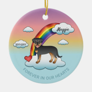 Black And Tan Rottweiler Dog Rainbow Memorial Ceramic Tree Decoration