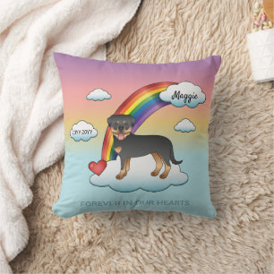 Black And Tan Rottweiler Dog Rainbow Memorial Cushion
