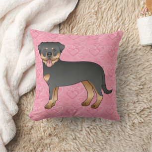 Black And Tan Rottweiler On Pink Hearts Cushion