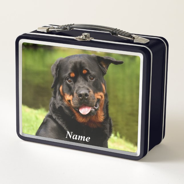Black and Tan Rottweiler Puppy Dog Metal Lunch Box (Front)