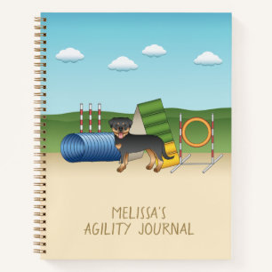 Black And Tan Rottweiler With Agility Equipment Notebook