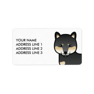 Black And Tan Shiba Inu Cartoon Dog & Custom Text Label