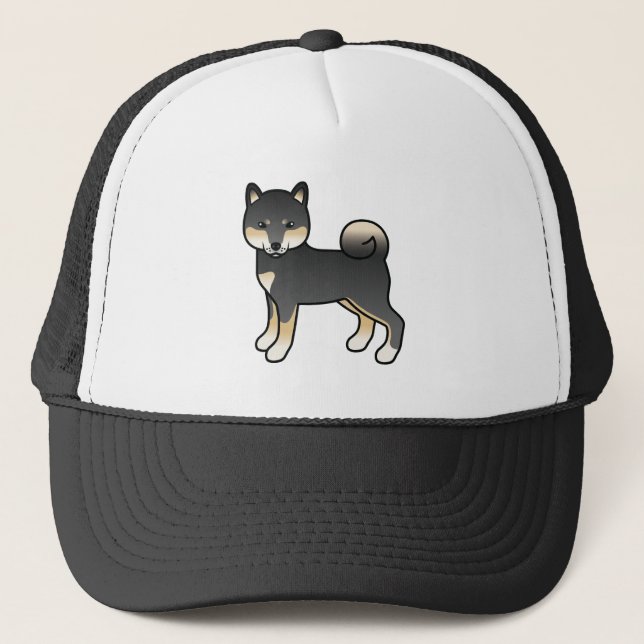 Black And Tan Shiba Inu Cartoon Dog Illustration Trucker Hat (Front)