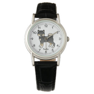 Black And Tan Shiba Inu Cartoon Dog & Name Watch