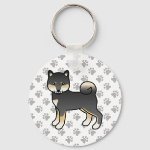 Black And Tan Shiba Inu Cartoon Dog & Paws Key Ring