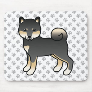 Black And Tan Shiba Inu Cartoon Dog & Paws Mouse Mat