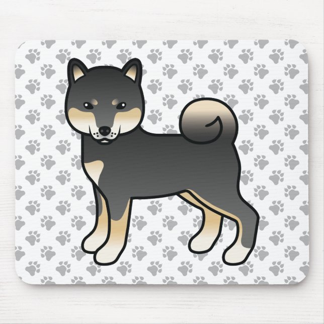 Black And Tan Shiba Inu Cartoon Dog & Paws Mouse Mat (Front)