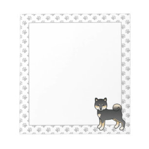 Black And Tan Shiba Inu Cartoon Dog & Paws Notepad
