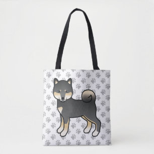 Black And Tan Shiba Inu Cartoon Dog & Paws Tote Bag