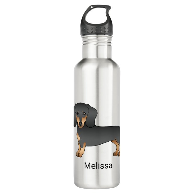 Black And Tan Short Hair Dachshund Cute Dog & Name 710 Ml Water Bottle (Front)