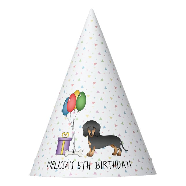 Black And Tan Short Hair Dachshund Dog - Birthday Party Hat (Front)