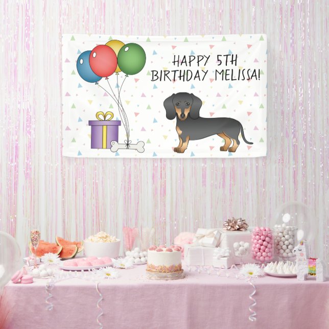 Black And Tan Short Hair Dachshund Happy Birthday Banner (Party)