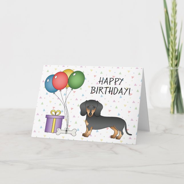 Black And Tan Short Hair Dachshund Happy Birthday Card (Front)