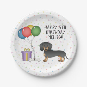 Black And Tan Short Hair Dachshund Happy Birthday Paper Plate