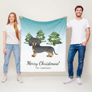 Black And Tan Short Hair Dachshund - Winter Forest Fleece Blanket