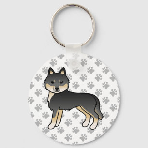 Black And Tan Siberian Husky Cartoon Dog & Paws Key Ring