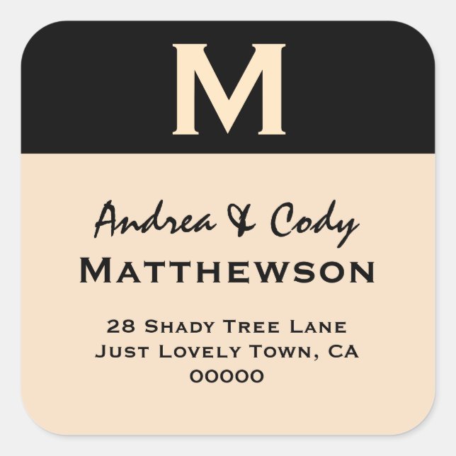 BLACK and TAN Simple Monogram Address Label V32 (Front)