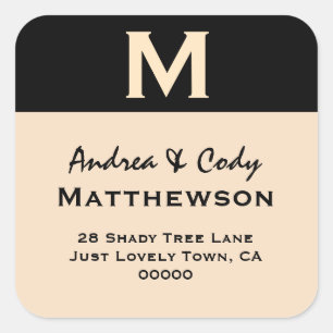BLACK and TAN Simple Monogram Address Label V32
