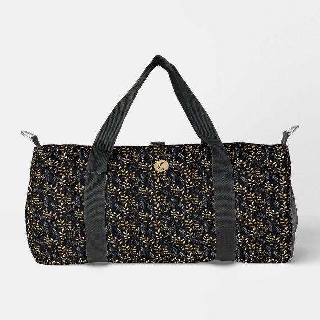 Black and Tan Small Leaf Print Duffle Bag (Front)