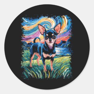 Black And Tan Smooth Chihuahua Starry Night Dog Classic Round Sticker