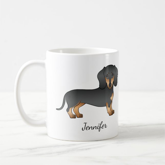 Black And Tan Smooth Coat Dachshund Dog & Name Coffee Mug (Left)