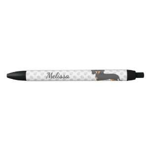 Black And Tan Smooth Coat Dachshund Dog & Name Ink Pen