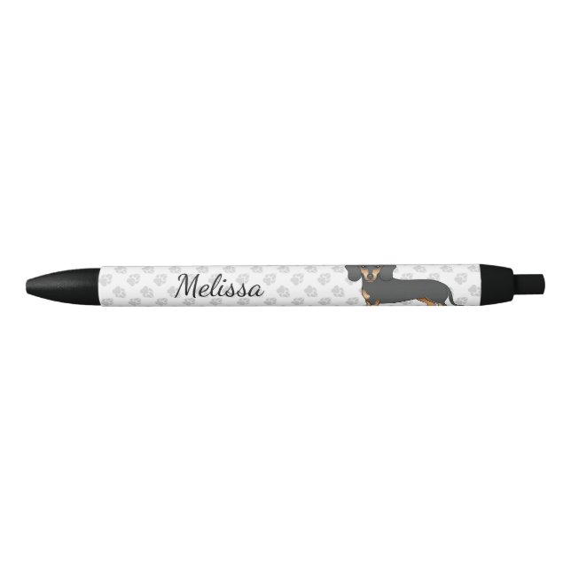 Black And Tan Smooth Coat Dachshund Dog & Name Ink Pen (Front)