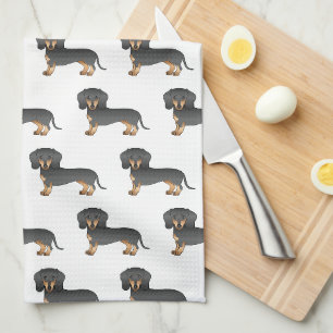 Black And Tan Smooth Coat Dachshund Dog Pattern Tea Towel