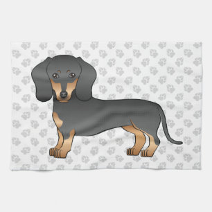 Black And Tan Smooth Coat Dachshund Dog & Paws Tea Towel