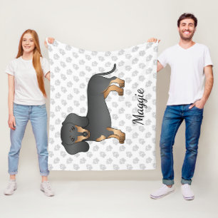Black And Tan Smooth Hair Dachshund Dog & Name Fleece Blanket