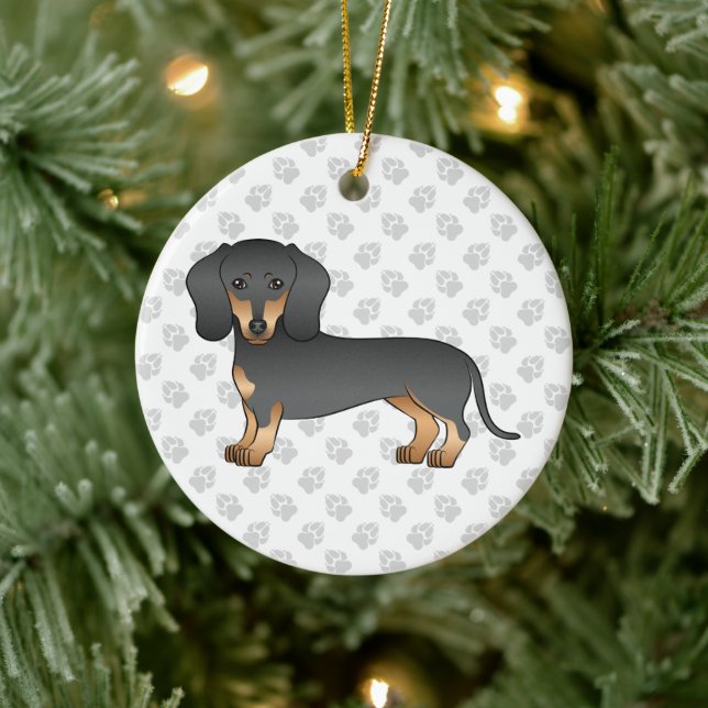 Black And Tan Smooth Hair Dachshund Dog & Text Ceramic Tree Decoration (Tree)