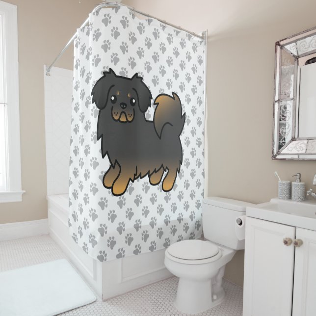 Black And Tan Tibetan Spaniel Cute Cartoon Dog Shower Curtain (In Situ)