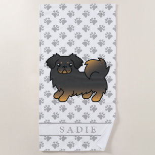Black And Tan Tibetan Spaniel Cute Dog & Name Beach Towel