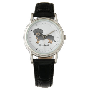 Black And Tan Wire Haired Dachshund Dog & Name Watch