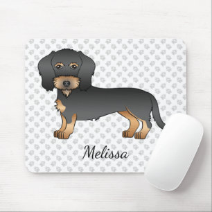 Black And Tan Wire Haired Dachshund Dog With Name Mouse Mat
