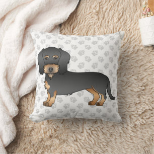 Black And Tan Wire Haired Dachshund Dog With Paws Cushion