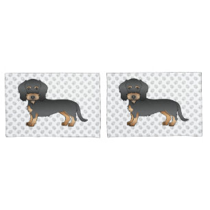 Black And Tan Wire Haired Dachshund Dog With Paws Pillowcase