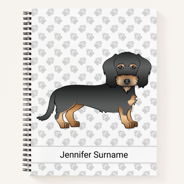 Black And Tan Wire Haired Dachshund Dog With Text Notebook (Front)