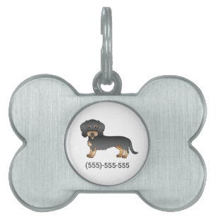 Black And Tan Wire Haired Dachshund & Phone Number Pet ID Tag