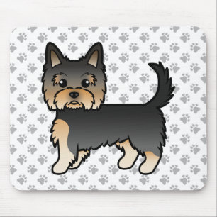 Black And Tan Yorkshire Terrier Cartoon Dog & Paws Mouse Mat